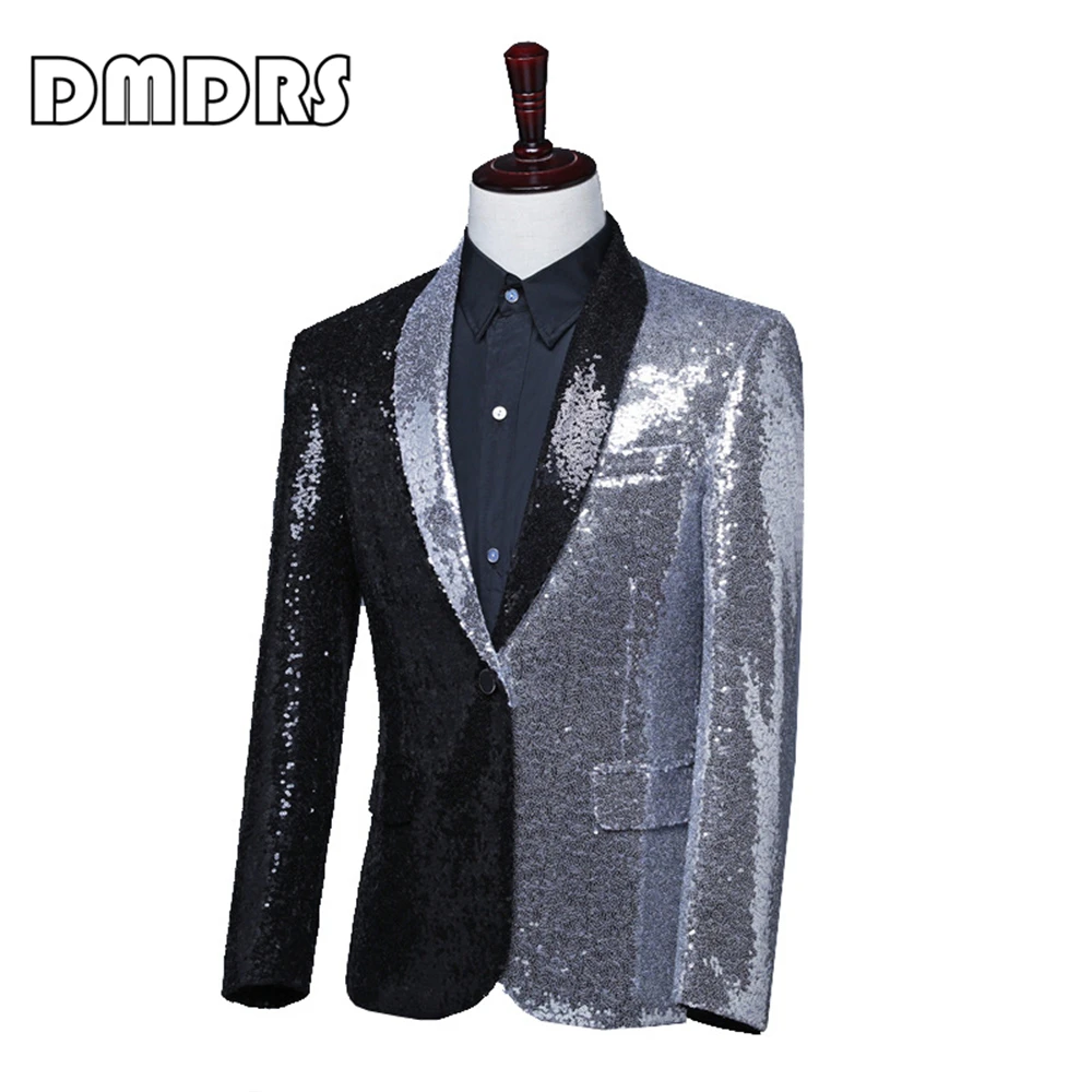Patchwork Color Sequined Mens Suit Blazer Fashion Glitter Men's Jacket One Button Groom partyProm Dresswear