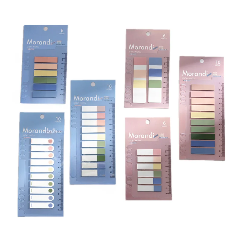 

PET Transparent Sticky Note Index Label Stickers with Ruler Stationery Memo Pad Morandi Color Mark Label Note Pad Writing Pads