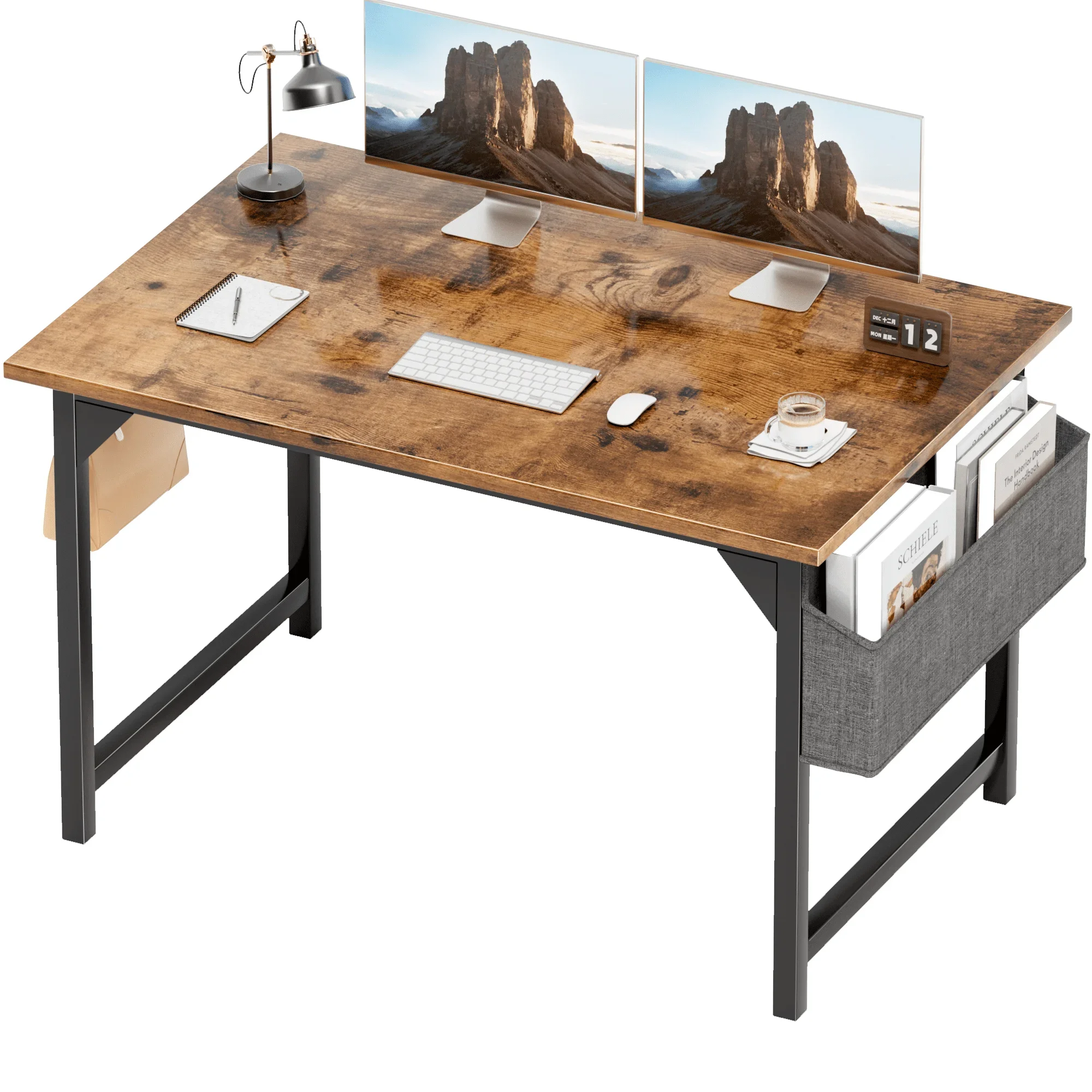 Computer Desk 40 Inch Small Office Desk Modern Writing Desk with Storage Bag Work Study Table with Headphone Hook, Rustic Brown