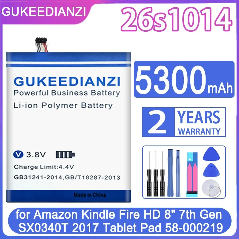 

GUKEEDIANZI 26S1014 5300mAh Battery For Amazon Kindle Fire HD 8" 7th Gen SX0340T 2017 Tablet Pad 58-000219 Batteries + Free Tool