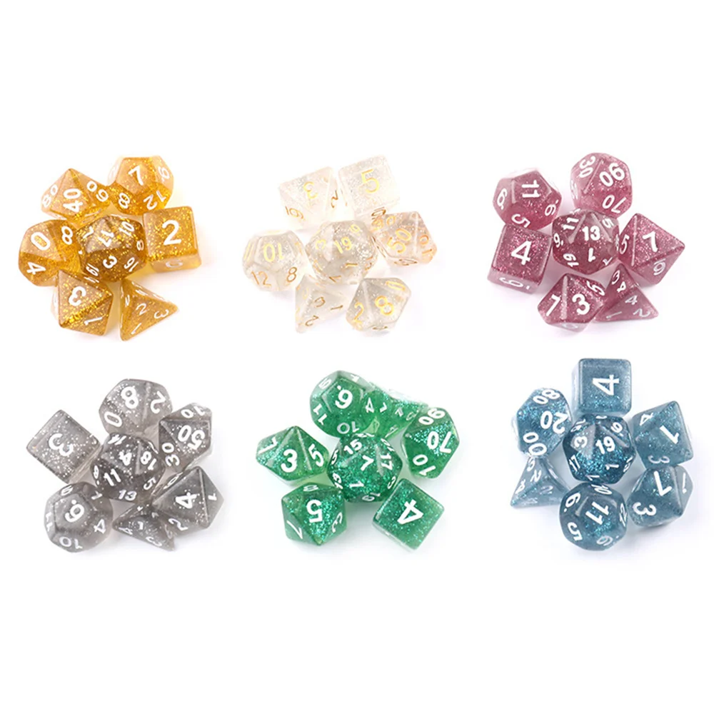 7Pcs Transparent Bling Gold Polyhedral Dices Set D4, D6, D8, D12,D20, D10 for Board Game Role Playing Game Party