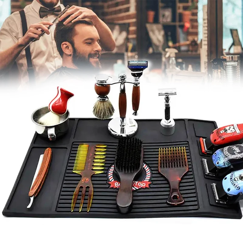 1pcs Barber Organizer Mat Salon Clippers Pad Flexible NonSlip Magnetic Silicone Cushion Tray Storage Heat Insulation Working Pad ipartsexpert heat insulation magnetic screw keeper silicone mat cell phone maintenance platform pad