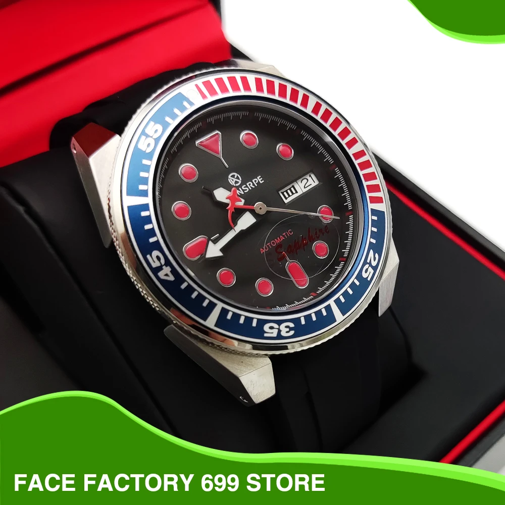 

PARNSRPE - men's watch, Japanese NH36A calibre, sapphire glass, red and blue, fashion bezel, automatic mechanical samurai watch