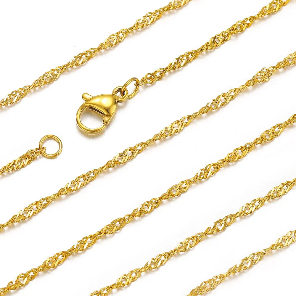 

50pcs 50cm Stainless Steel 2mm Width Cable Link Ripple Chains Vacuum Gold Color Necklaces DIY Pendant Wholesale Chokers in Bulk