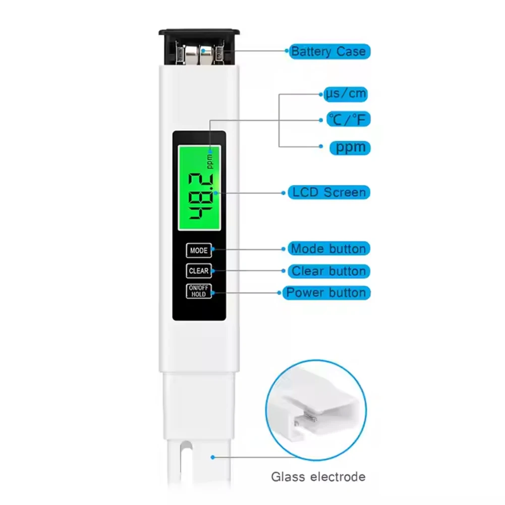 4 in 1 Digital Water Tester TDS Meter EC Meter Temperature Meter Digital PH Meter Drinking Water Pools Professional PH Meter