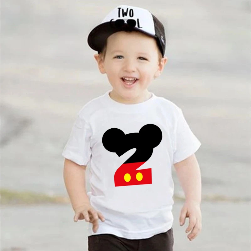 New Kids Boys Girls Mickey Mouse Birthday T-shirts Short Sleeved T Shirt Size 1 2 3 4 5 6 7 8 9 Year Children Party Clothing Tee 2