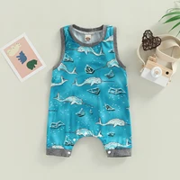 Citgeett Summer Infant Newborn Baby Boys Girls Sleeveless Patchwork Romper Animals Printed Snap Loose Fit Jumpsuit Clothes 6