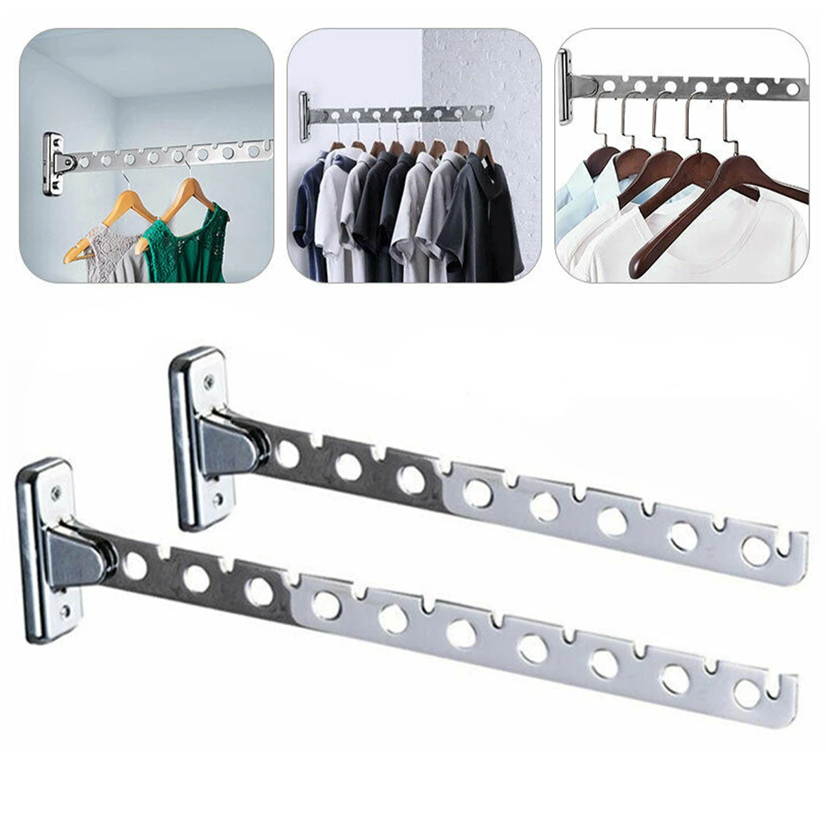 6/8/10 Holes Stainless Steel Clothes Rack Hook Foldable Clothes Hanging Rod Multi-Purpose Clothes Drying Rack for Closet Storage 1