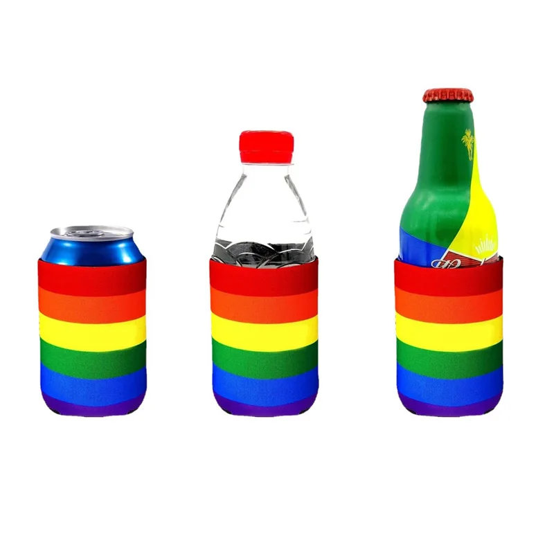 200Pcs Regenbogen Streifen Neopren Stubby Halter Bier Kann Flasche Kühler Picknick Kühltaschen Für Wein Lebensmittel Dosen Hochzeit Schule party – Detail 6
