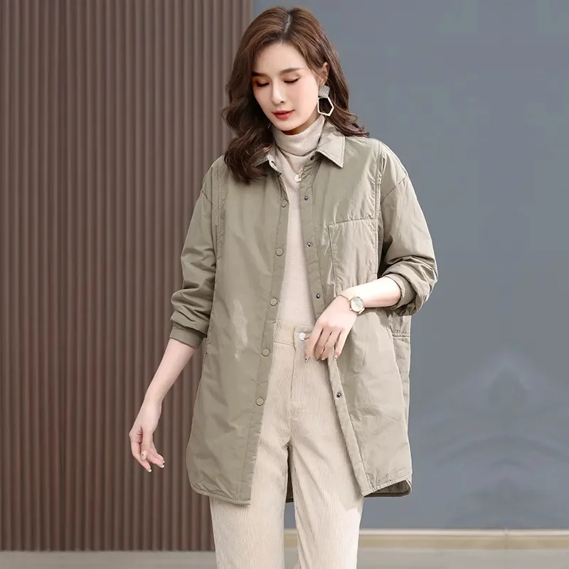 Autumn and Winter Light Cotton Coat Coat Women's Long 2022 New Casual Windbreaker Small Mother Cotton Coat Cotton-Padded Jacket