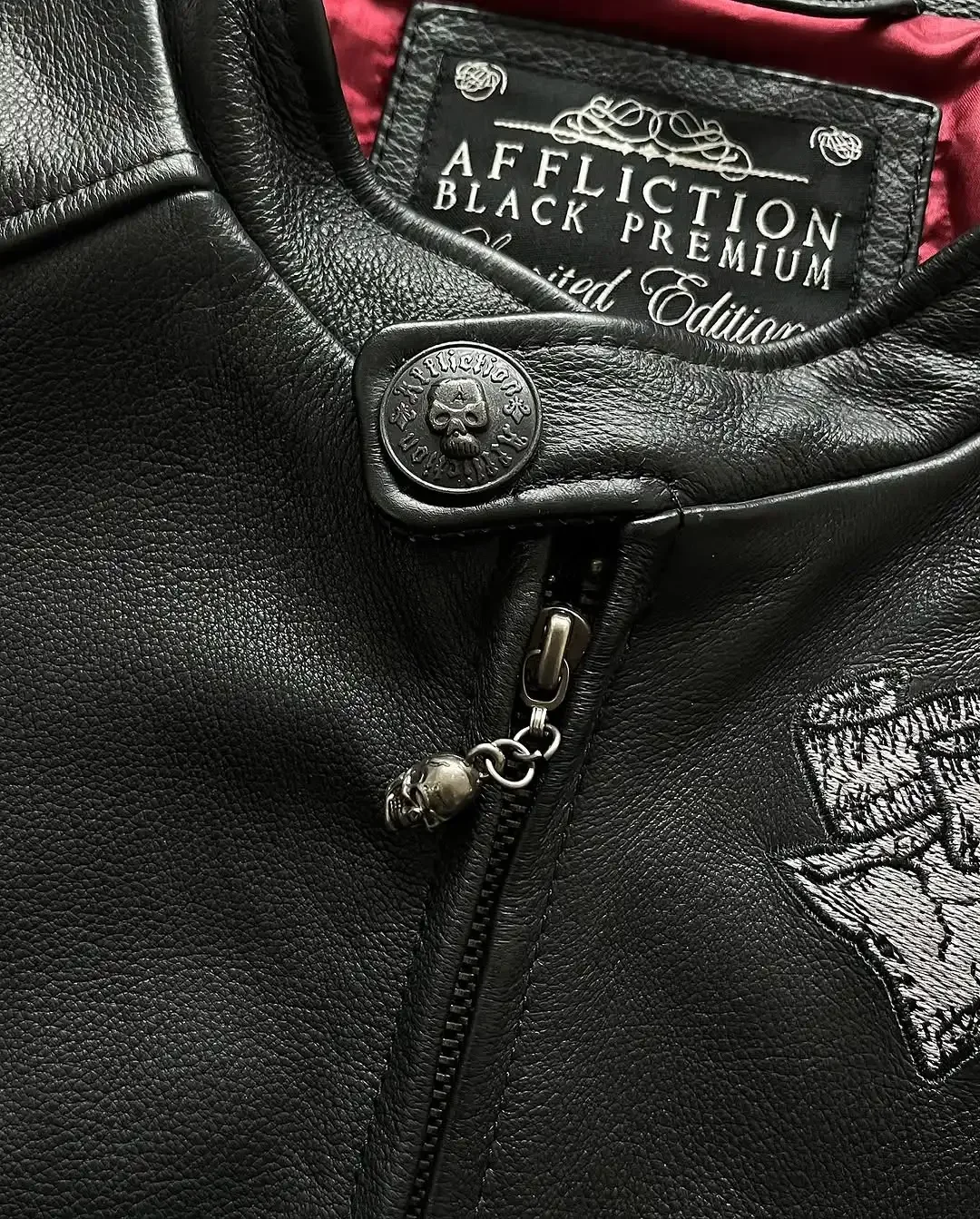 Description Picture 4 of itemAffliction Jacket New American Embroidery Harajuku Fashion Pu Leather Jacket Men Women Long Sleeve Zipper Jacket Coat Streetwear