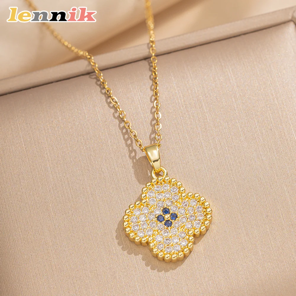 LENNIK Premium Lucky Clover Luxury Full Zircon Mic...