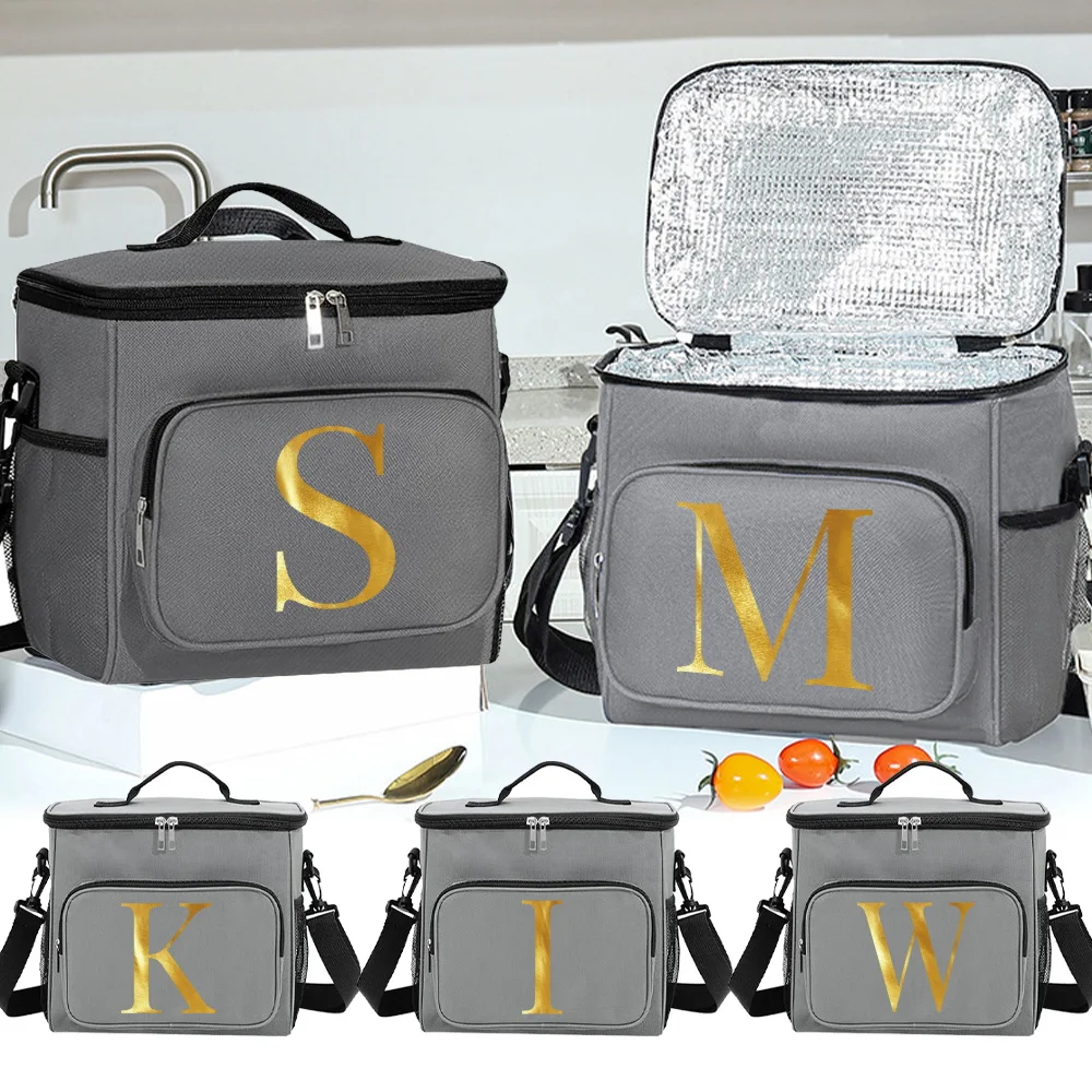 

Insulated Bags Portable Shoulder Lunch Bag Waterproof Cooler Box Outdoor Thermal Organizer Handbag for Student Letter Pattern