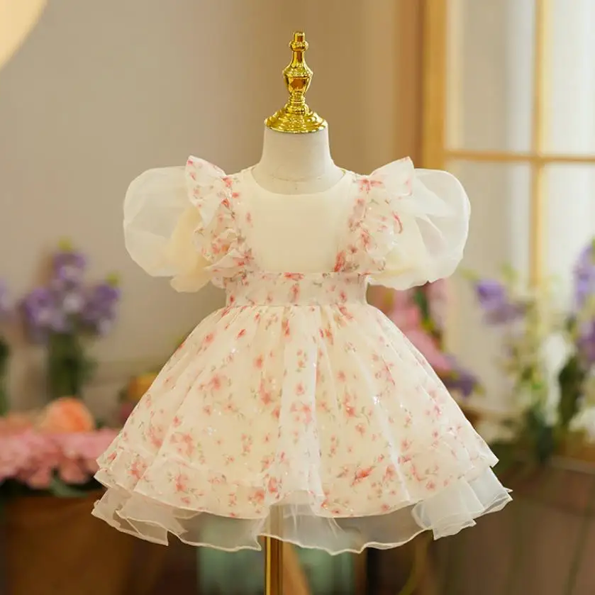

Baby Spanish Lolita Princess Ball Gown Bow Print Design Birthday Party Christening Clothing Easter Eid Dresses For Girls A1485