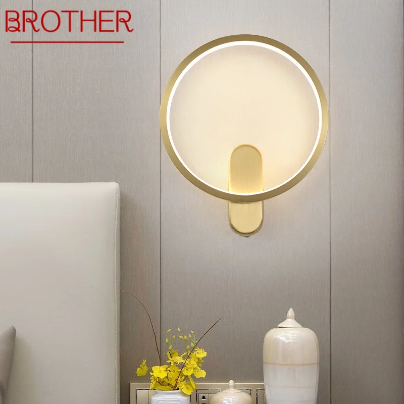 

BROTHER Contemporary Wall Lamp LED With Induction Brass Creative Gold Sconce Light for Home Living Bedroom Decor