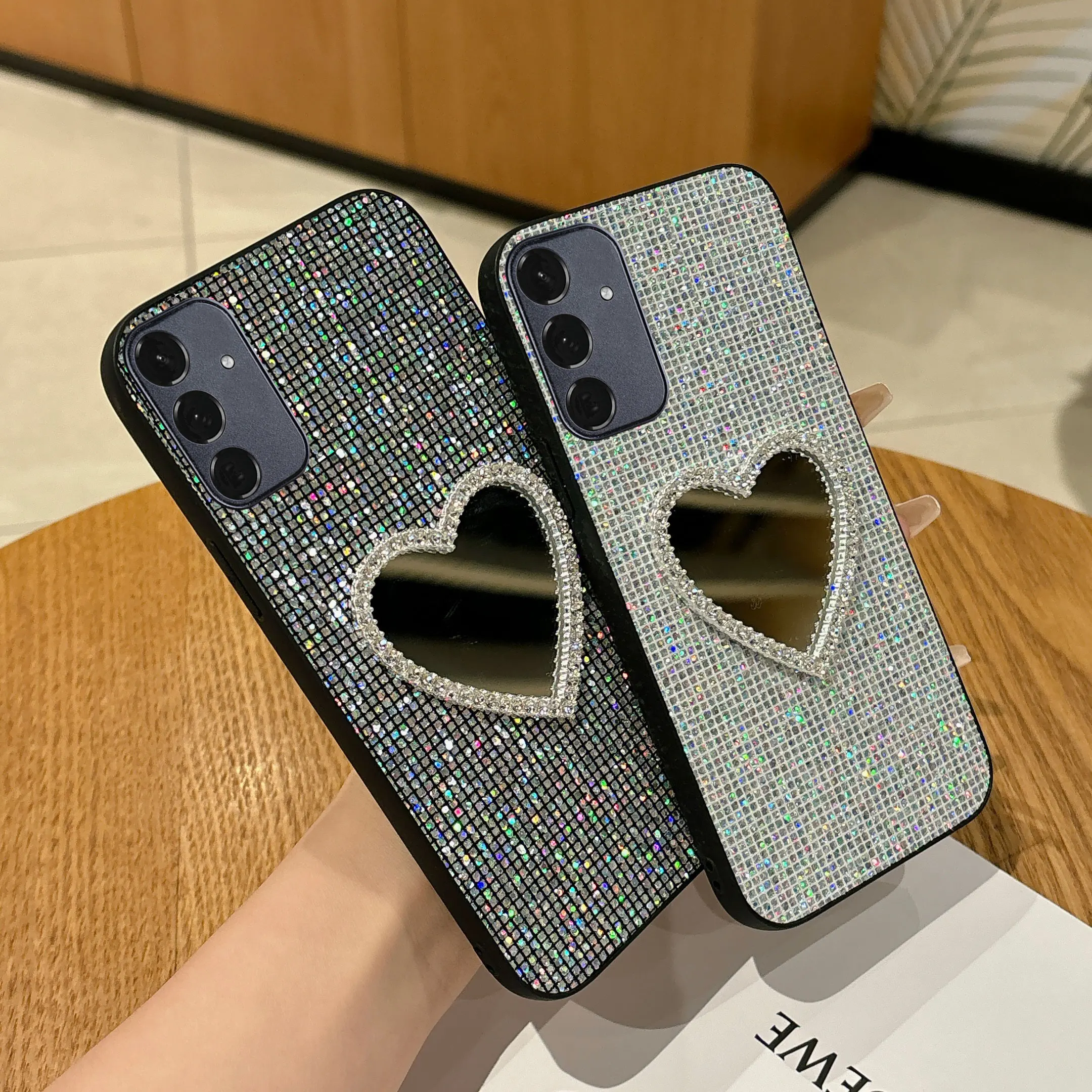Luxury Mirror Glitter Grid Leather Phone Case - Elegant Protective
