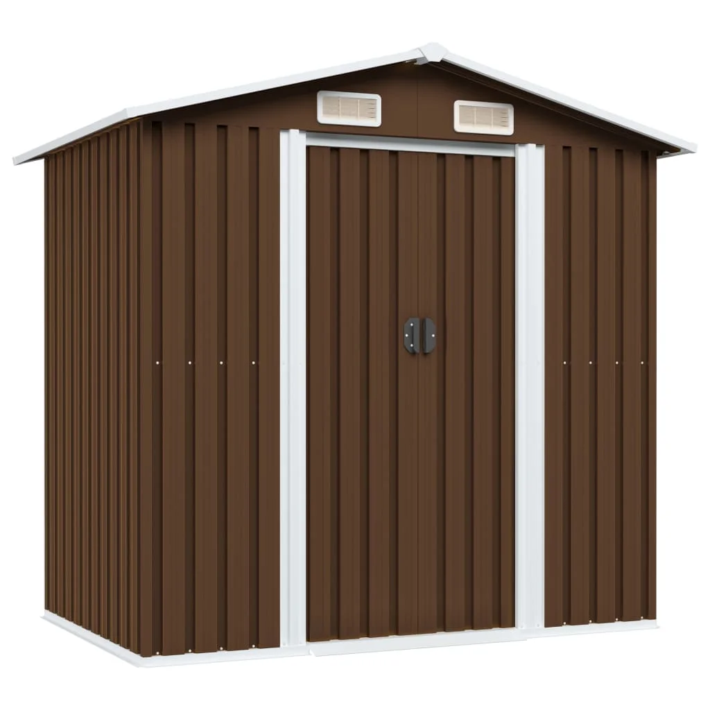 Pensilina Da Giardino Marrone 204X132X186 Cm Giardino In Acciaio Da Esterno Con Struttura A Pavimento In Metallo, Riparo Da Esterno, Cabina