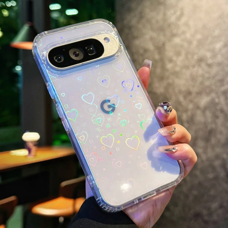Luxury Laser Heart Transparent Acrylic Phone Case - Lovely INS Fashion Clear Shockproof Cover
