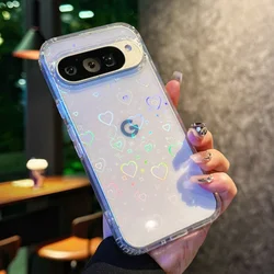 Luxury Laser Heart Transparent Acrylic Phone Case - Lovely INS Fashion Clear Shockproof Cover - Google Pixel 9Pro XL (AIX)