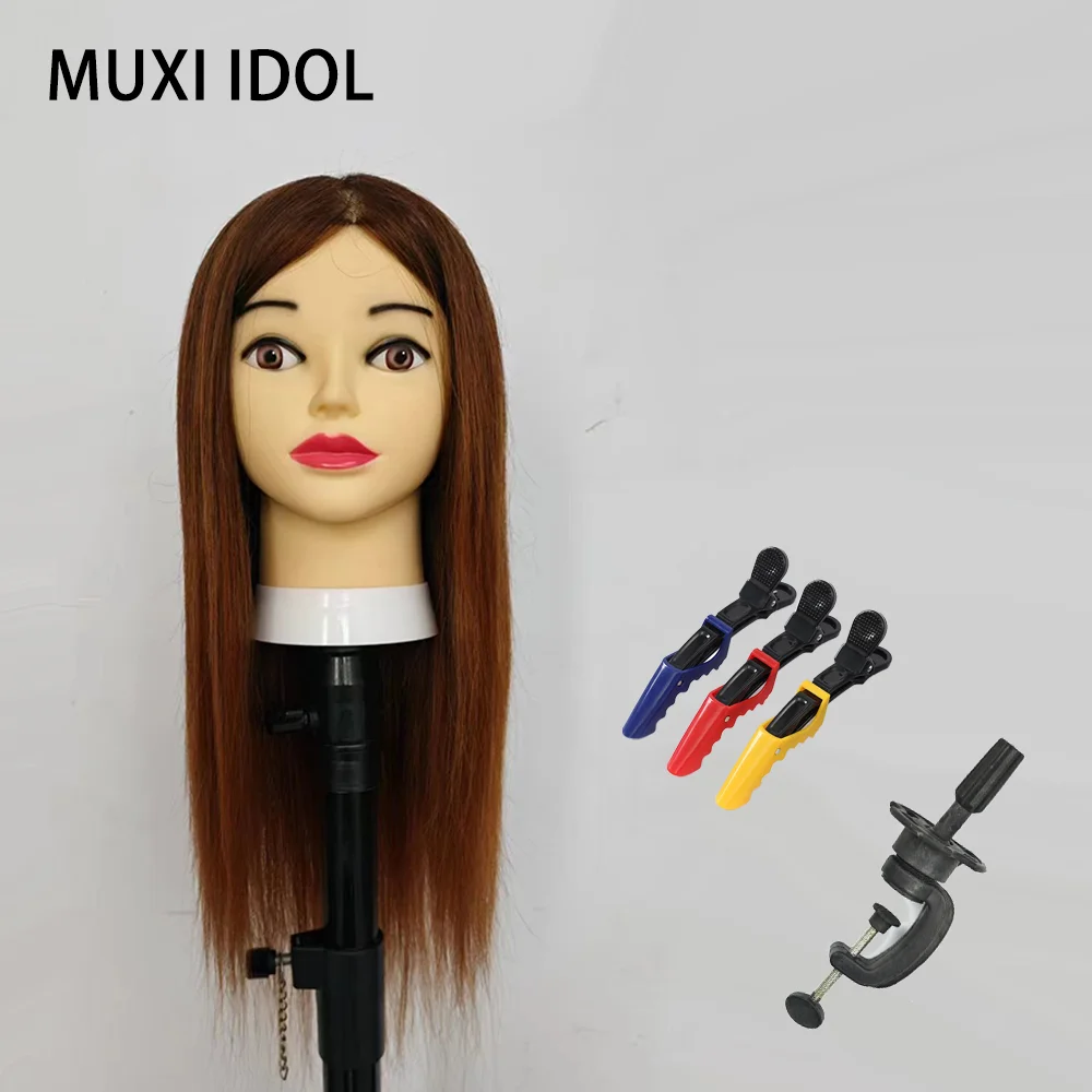 

98%Real Hair Doll Head For Hairstyle Professional Training Head Kit Mannequin Head Styling To Practice Hot Curl Iron Straighten