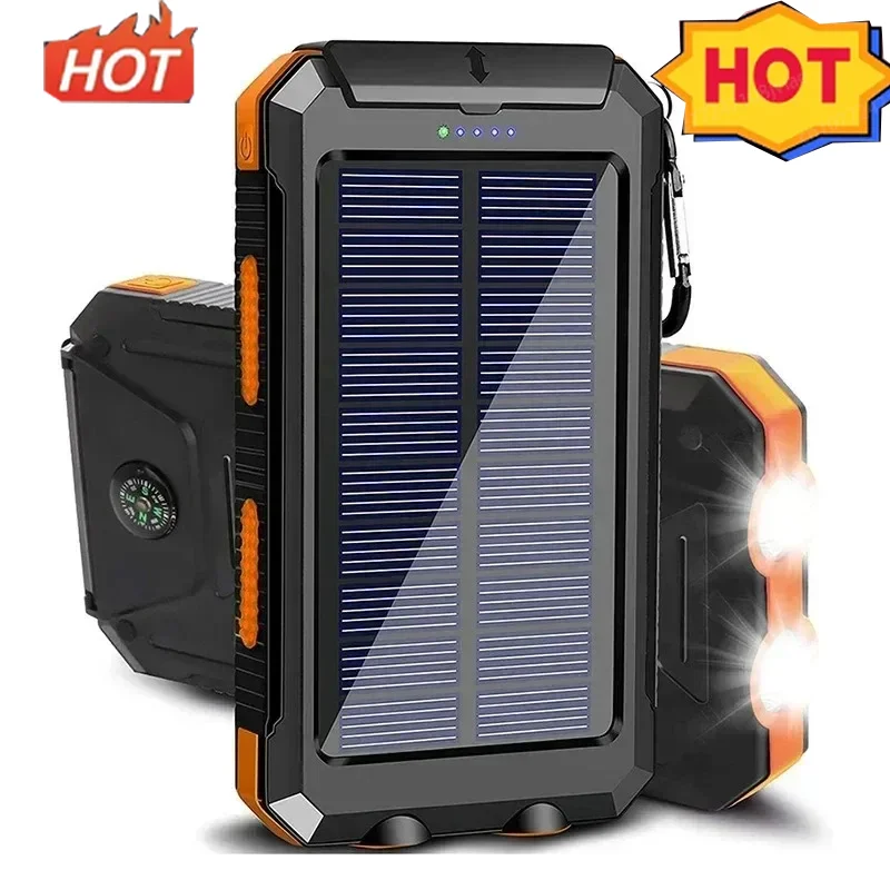 Solar Power Bank 200000Mah Ricarica Rapida Batteria Esterna 2Usb Outdoor Mobile Power Supply Torcia Per Xiaomi Iphone Samsung