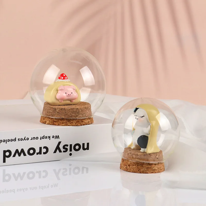 Clear Dome Cloche DIY Landscape Dollhouse Flower Preservation Vase with Wooden Base Antique Glass Bell Jar for Home Office Decro glass display dome