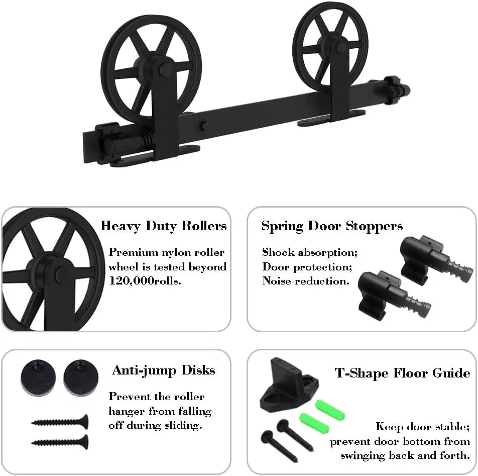 Sliding Barn Door Hardware Kit Heavy Duty Smoothly and Silently Easy to Install Fit Single Door Panel Single Big Wheel T2-Shaped