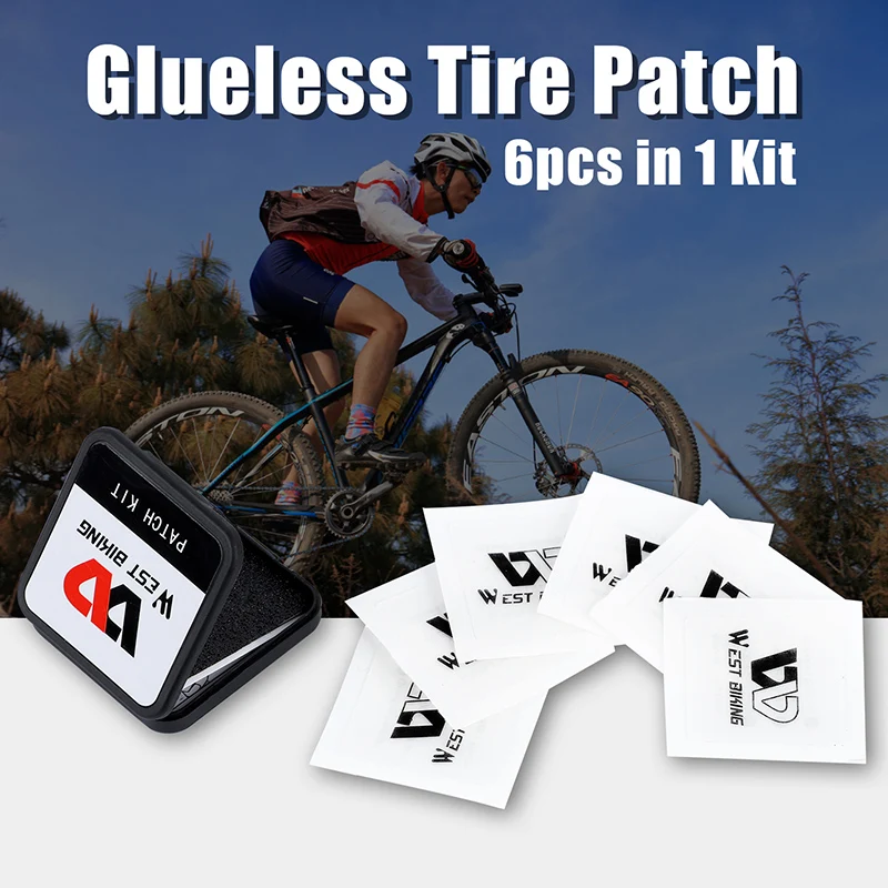 WEST BIKING 6Pcs/Pack Bicycle Glue-free Patch Repair Tools  MTB Road Bike Portable Inner Tube Glueless Cycling Fast Patches Set