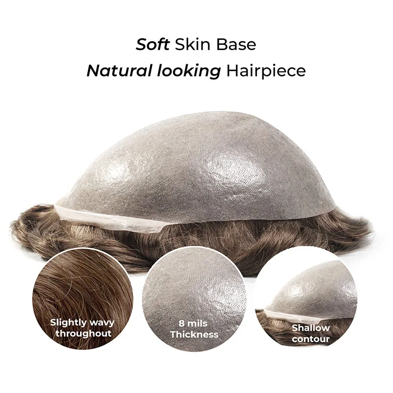 Thin Skin 0.02-0.03mm Men Toupee Comb Back Natural Human Hair Men Wig Indian Remy Hair Wig Toupee Hair Replacement Hair System 6