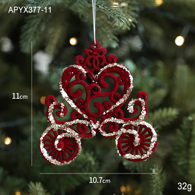 Christmas Pendant Flocking Sequins Elk Star Snowflake Wreath Christmas Tree Hanging Ornament for Home Christmas Party Decor