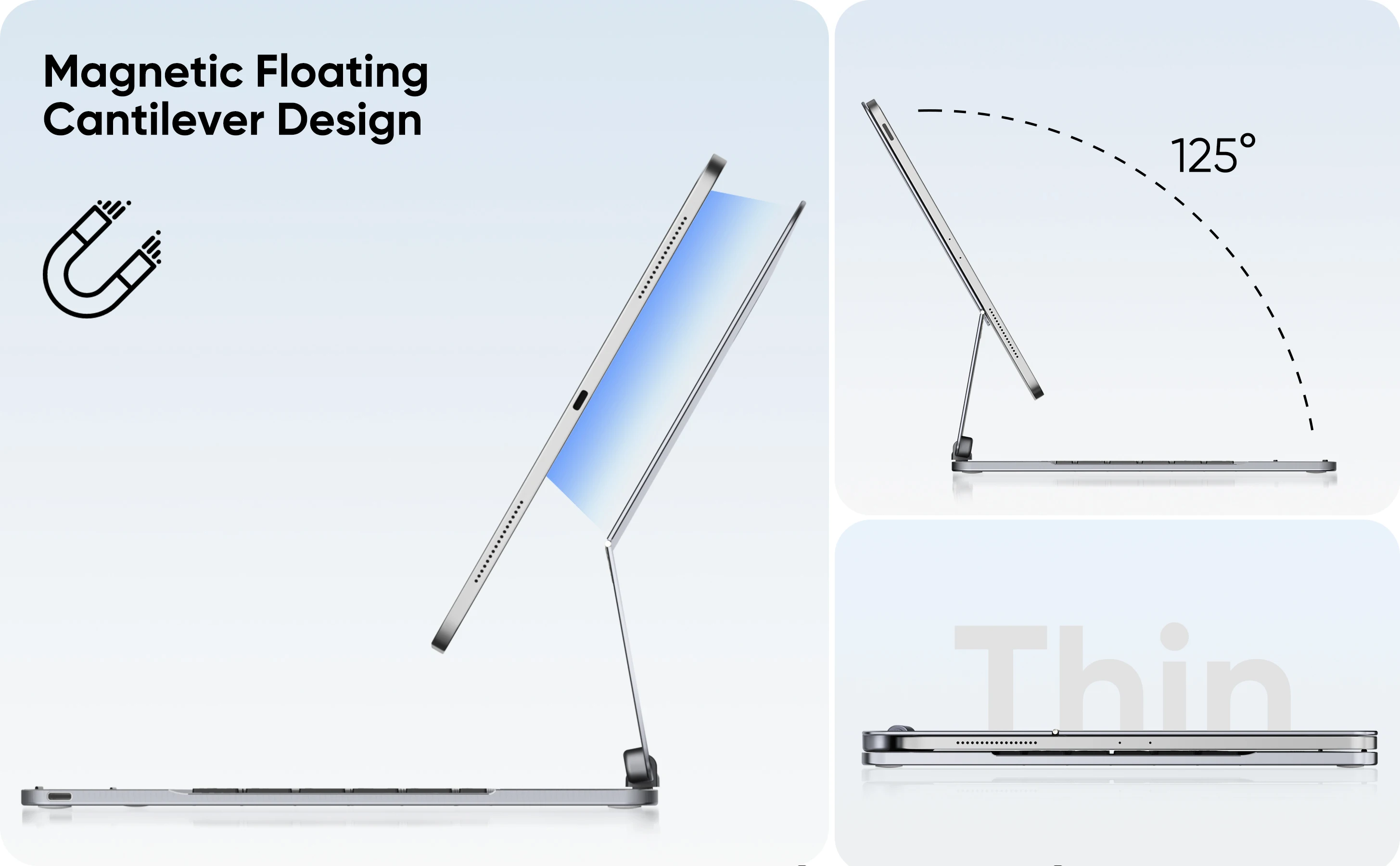 360 degree rotating multi-view Alloy iPad keyboard for iPadAir/Pro 11/12,9 M2/M4 & iPad Pro 12.9 13 inch Read write and type