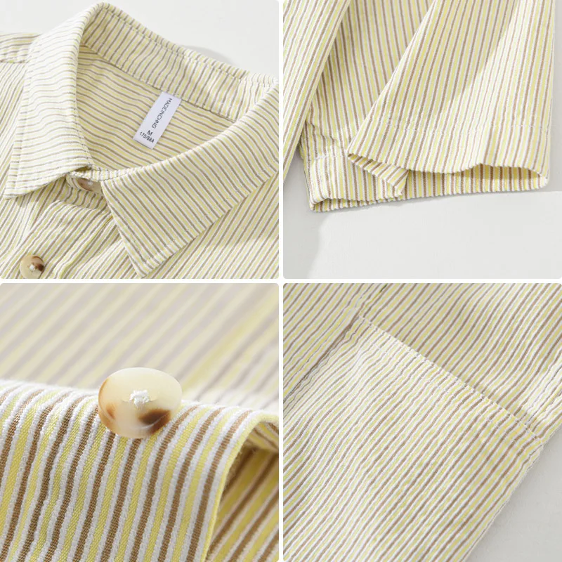 Cotton Casual Shirts Men Casual Fashion Striped Short Sleeve Shirt Man Loose Large Size Button-up Shirt
