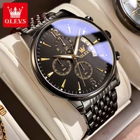 Montres pour hommes OLESV, marque officielle authentique, grand cadran, montre à quartz fine et étanche pour hommes, avec fonction chronomètre et date, en acier inoxydable, originale. 1