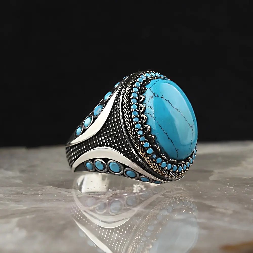 

Turkish Handmade 925 Sterling Silver Rings For Men Turquoise Stone Jewelry Fashion Gift Mens Accessories Movador