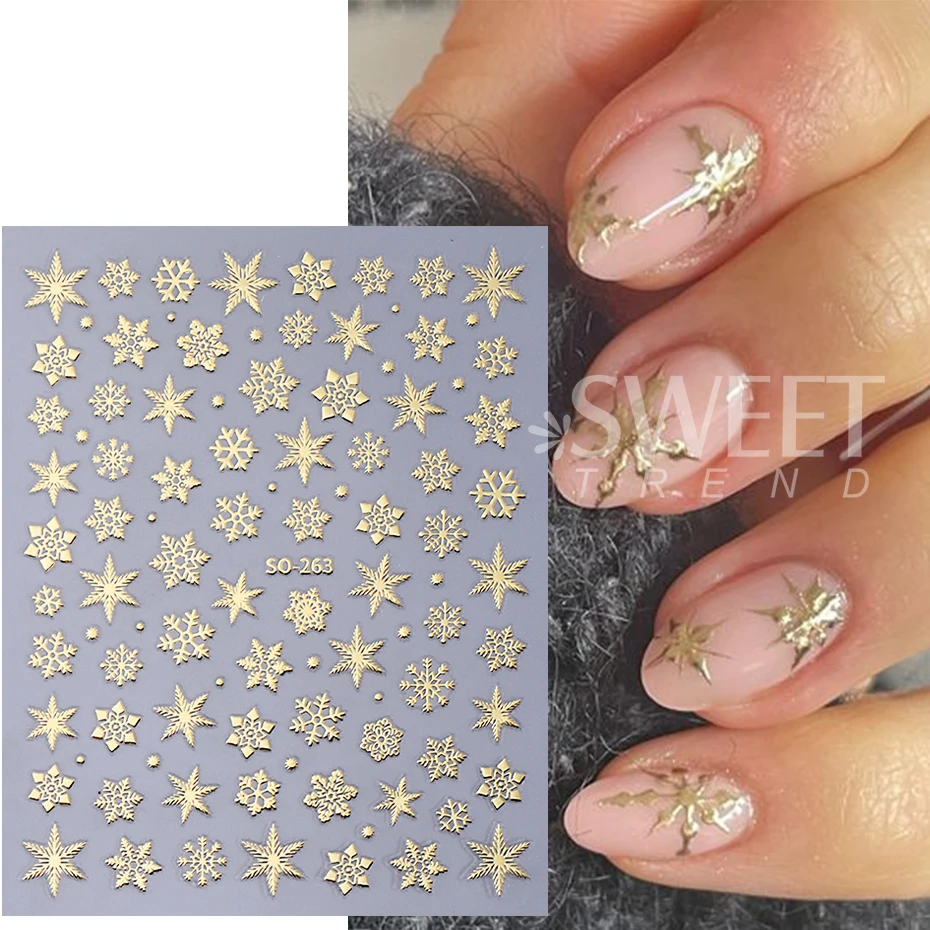 5 Colors Christmas Nail Art Stickers 3D Winter Snowflakes New Year Nail Decals Self-Adhesive Sliders DIY Manicure Decoration ﻿
