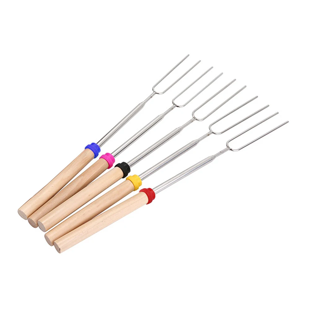 Outdoor BBQ Forks 5x Telescopic U-Shaped Camping Barbecue Roasting Stick Kitchen Picnic Tool Easily Carrying BBQ Tools