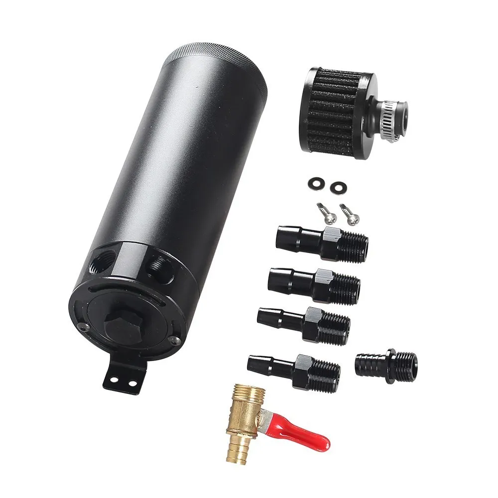 Universal Car Aluminum Baffle Oil Catch Can 2-port Tank Breather Filter Oil Separator