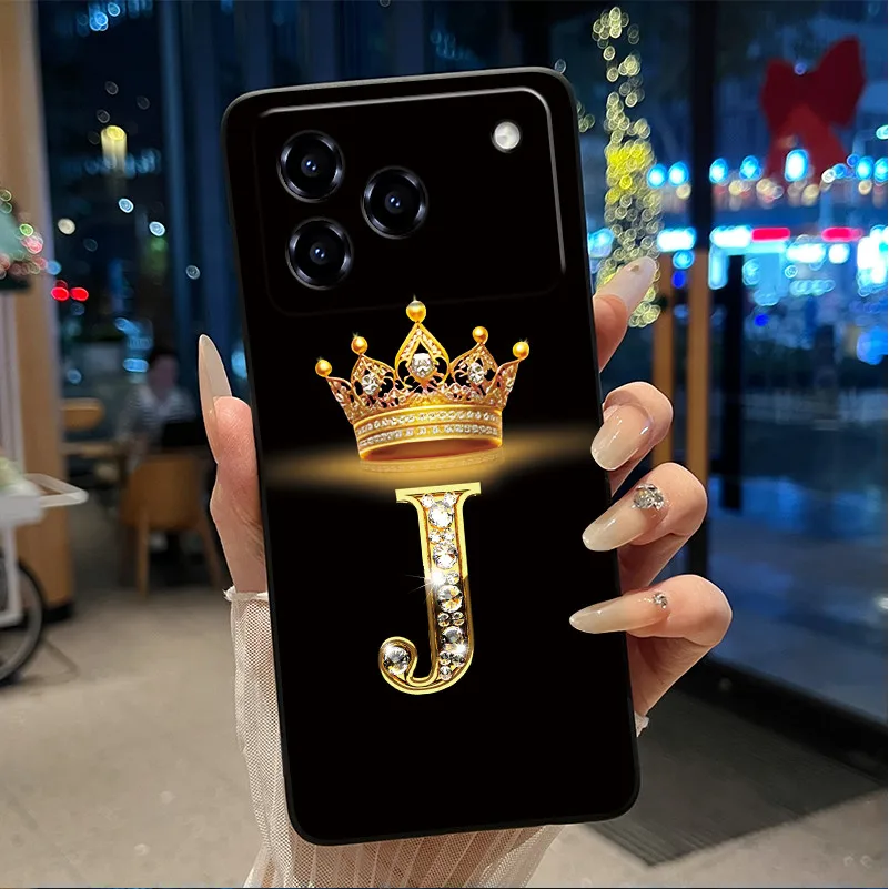 Elegant Shockproof Soft Silicone Black Phone Case with Golden Crown Design