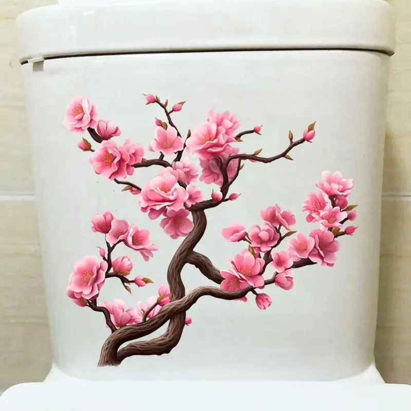Peach Blossom And Plum Blossom Wall Sticker Bathroom Toilet Decor Decals Living Room Cabinet Home Decoration S221 vinyl stickers,toilet stickers,toilet wall stickers