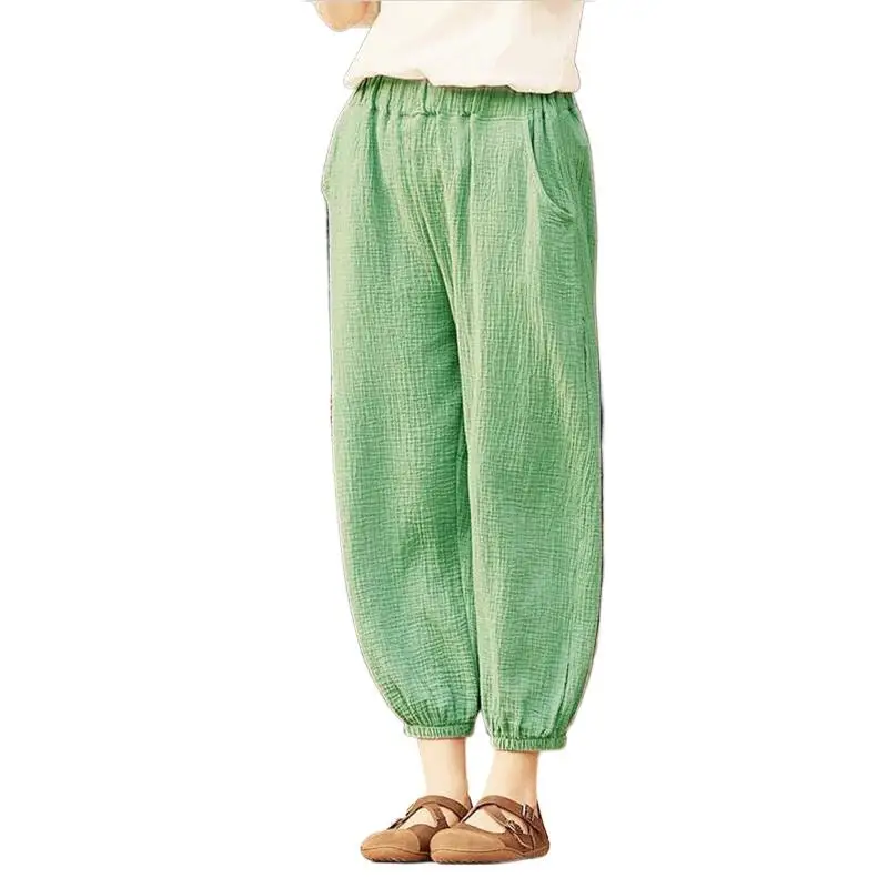 

Hot Selling Solid Cotton Pants Vintage Ankle-Length Lantern Pants Women High Elastic Waist Loose Pantalones Trousers