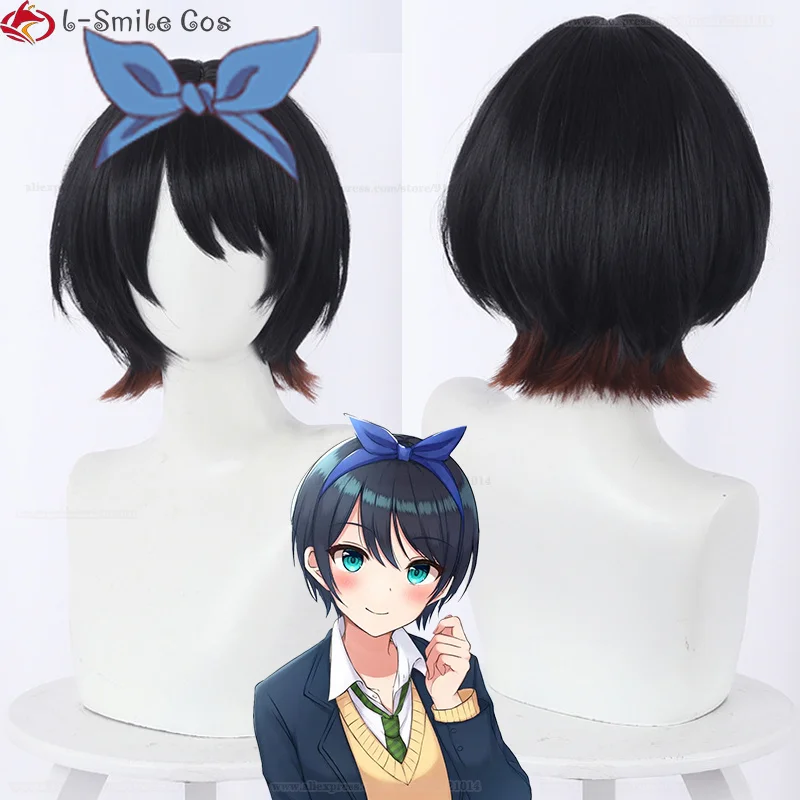 

Anime Rent a Girlfriend Sarashina Ruka Cosplay Wig Short Black Gradient Brown Heat Resistant Synthetic Hair Party Wigs + Wig Cap