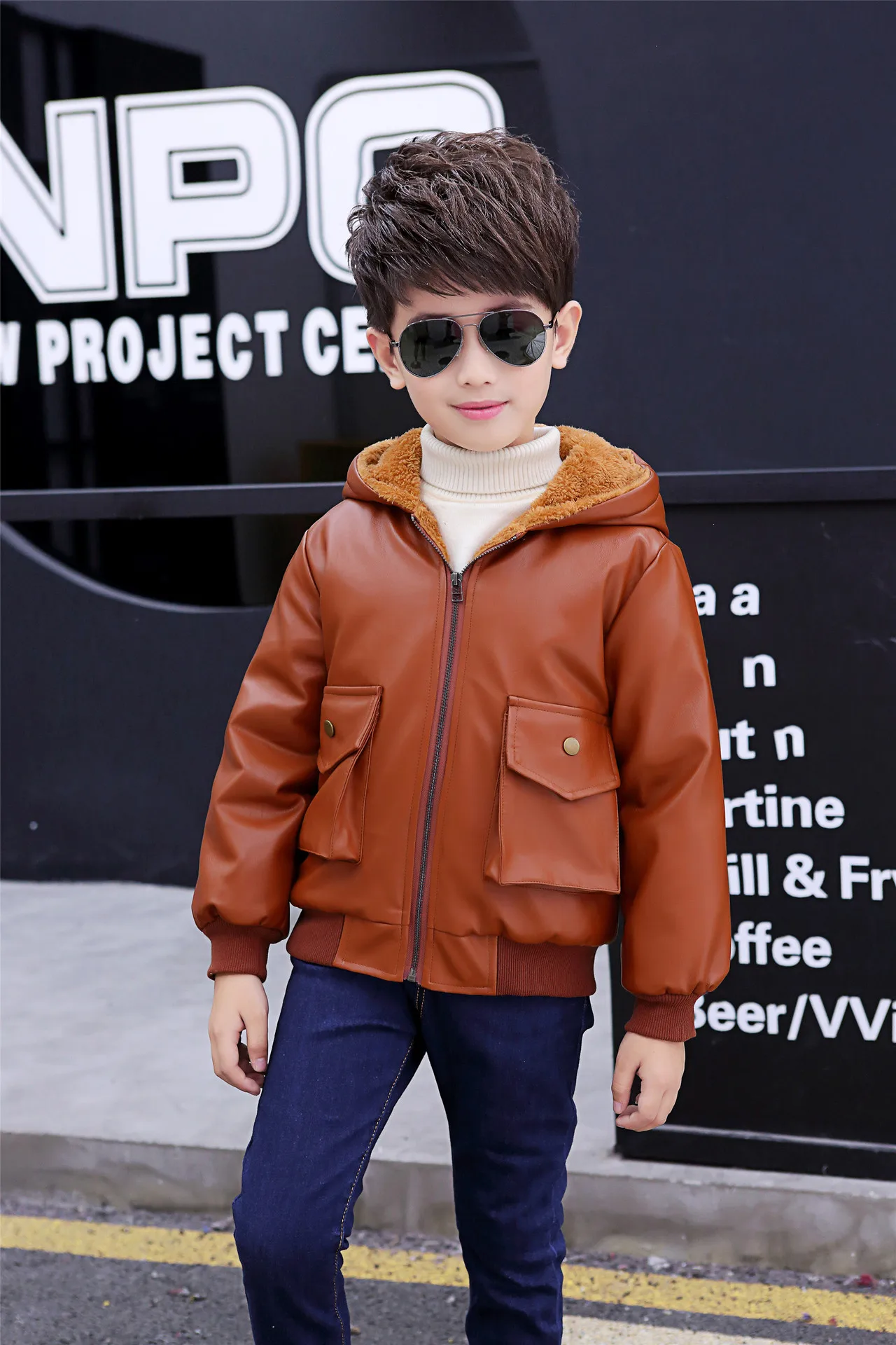 Kids jackets Children Jackets Boy Plush Thick Coat winter casual overcoat kids for boys teenagers outerwear leather coat clothes