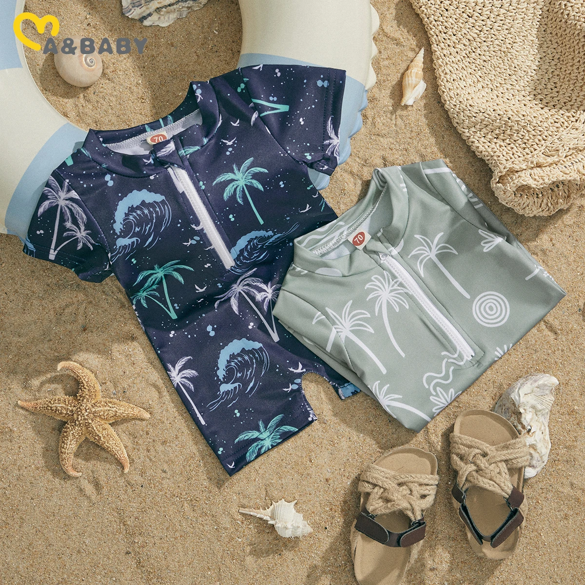 ma&baby 0-3Y Newborn Infant Toddler Baby Girl Boy Swimwear Coconut Tree Print Swimsuit Summer Beachwear Bathing Suit
