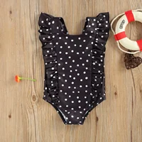 Breathable Little Girls Fashion Swimsuit Summer Children Fashionable Black/White Wave Point Sleeveless Swimwear For Vacation 2