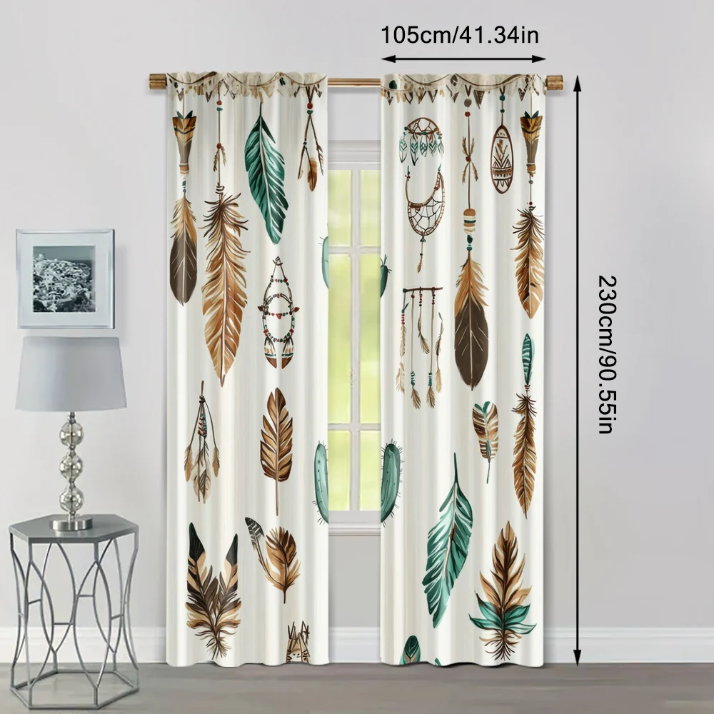 2pcs, Popular Curtain Panels 2D print Cactus and feathers Machine Washable Fabric (without rod) Thermal Insulation, and Room 4