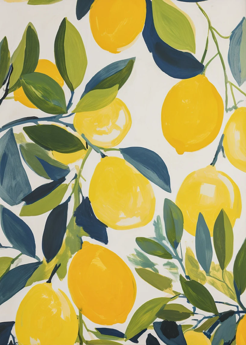 Cuadro sobre lienzo con diseño de frutas y limón para pared de cocina, póster nórdico de naturaleza muerta e impresión, cuadro abstracto para pared para decoración del hogar y sala de estar