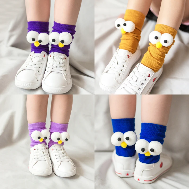 Cozy Cartoon Knee-High Cotton Socks for Kids - Fun Eye Design Christmas Gift