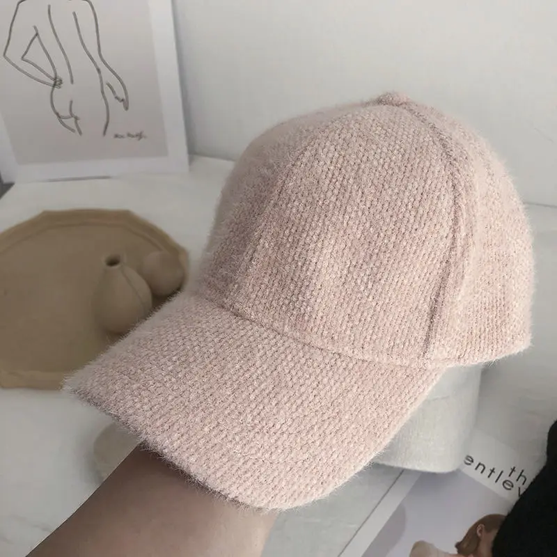 Autumn Winter Solid Color Baseball Cap Women Cony Hair Women Visor Hat White Black Warm Cap Plush Baseball Caps Casquette Gorras baseball cap