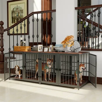 1Pcs Ultra Thicken Dog Crate Cage Pet Dog Puppy Kennel with Removable Divider and 4 Doors for 2 Small Dogs or 1 Medium Large Dog 3