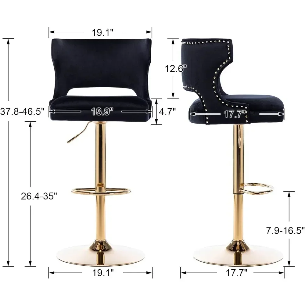 Swivel Bar Stools Set of 4, Adjustable Height Counter Stools Modern Velvet Barstool with Open Back/Footrest, Bar